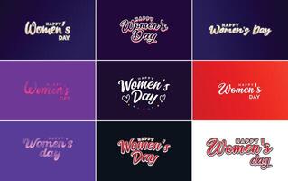 Set of Happy Woman s Day handwritten lettering suitable for use in greeting or invitation cards festive tags and posters modern calligraphy collection on a white background vector