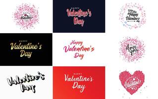 Happy Valentine s Day text hand lettering typography poster on red gradient background illustration suitable for use in design of romantic quote postcards vector