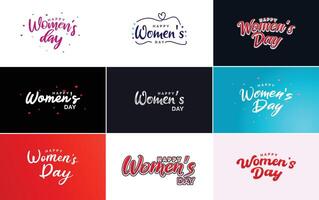 Happy Women s Day design with a realistic illustration of a bouquet of flowers and a banner reading March 8 featuring a gradient color scheme vector