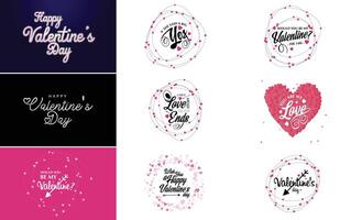 Happy Valentine s Day typography design with a heart shaped wreath and a watercolor texture vector