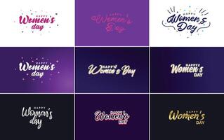 Set of Happy Woman s Day handwritten lettering suitable for use in greeting or invitation cards festive tags and posters modern calligraphy collection on a white background vector
