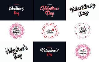 Love word hand drawn lettering and calligraphy with a cute heart on a red white and pink background Valentine s Day template or background suitable for use in Love and Valentine s Day concepts vector