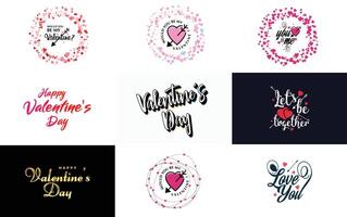 Happy Valentine s Day greeting card template with a floral theme and a red and pink color scheme vector