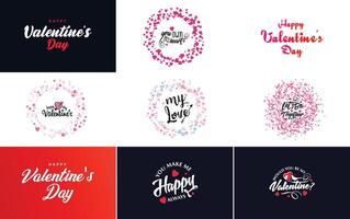 Happy Valentine s Day greeting card template with a romantic theme and a red and pink color scheme vector