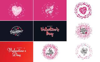 Happy Valentine s Day greeting card template with a floral theme and a red and pink color scheme vector