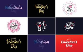 Happy Valentine s Day text hand lettering typography poster on red gradient background illustration suitable for use in design of romantic quote postcards vector