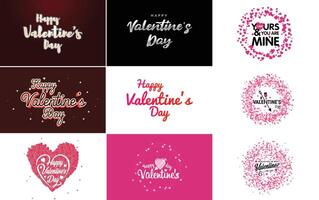 Happy Valentine s Day typography design with a heart shaped wreath and a watercolor texture vector