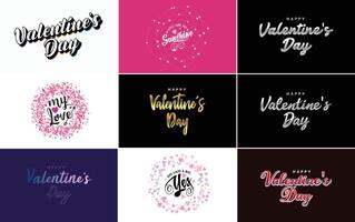 Happy Valentine s Day typography design with a heart shaped wreath and a watercolor texture vector