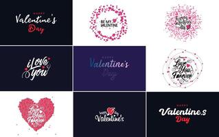 Happy Valentine s Day typography design with a heart shaped wreath and a gradient color scheme vector