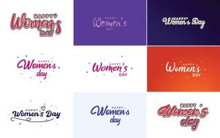 Happy Women s Day typography design with a pastel color scheme and a geometric shape element illustration vector