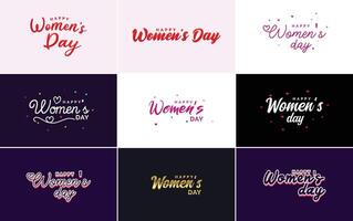 Happy Women s Day design with a realistic illustration of a bouquet of flowers and a banner reading March 8 featuring a gradient color scheme vector