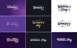 Happy Women s Day design with a realistic illustration of a bouquet of flowers and a banner reading March 8 featuring a gradient color scheme vector
