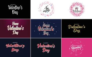 Happy Valentine s Day typography design with a heart shaped wreath and a watercolor texture vector
