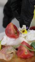 Close up of Eggs Benedict with liquid egg yolk and bechamel sauce video