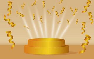 Golden podium with a spotlight on a gold background, with sparkles. illustration. vector