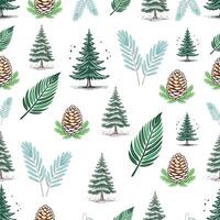 winter pine tree leaves and cone seamless pattern vector