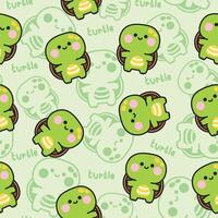 Seamless pattern of cute turtle stand on line drawing background.Underwater life.Reptile animal character cartoon design.Kawaii.Illustration. vector