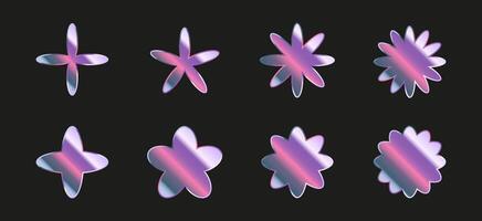 Abstract retro metallic shapes, basic brutal forms and figures in Y2K aesthetics, vintage stickers, logos, labels. Decorative design elements, illustration. vector
