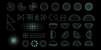 Set of abstract tech geometric shapes and forms. Geometric elements. Trendy Y2K signs and symbols. illustration. vector