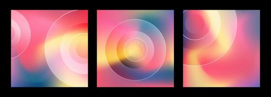 Three abstract square cards with gradient texture, retro backdrops, abstract art with geometrical shapes. illustration. vector