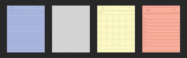 Colorful lined and graph paper set. For planner, schedule, notes, or scrapbook. vector