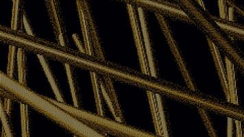 3D lines move in space on black background. Motion. Retro image with noise of moving 3d lines. Pipes or beams move chaotically in computer space video