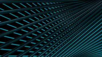 Abstract blue long straight 3D lines on a black background, seamless loop. Motion. Fractal looping background. video
