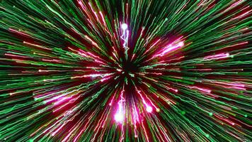 Black background.Motion.Thin bright lines of different colors that fly along the footage to the center and fall in animation. video