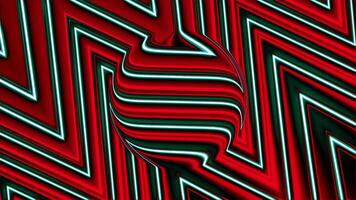 Red background in animation.Motion.A bright iridescent circle made of lines and large stripes. video