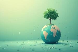Eco-Friendly Concept Tree Growing on Earth Globe Symbolizing Environmental Conservation and Sustainability photo
