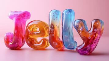 Colorful Jelly Letters on Pink Background with Bubbles Inside Each Letter photo