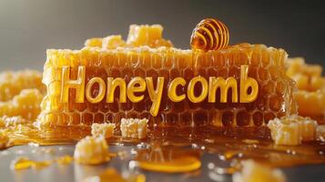 Fresh Honeycomb with Dripping Honey and Honeybee in a Natural Setting photo