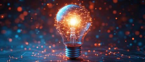 Illuminated Light Bulb with Network Connections and Glowing Particles Representing Innovation and Technology photo