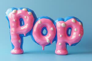Colorful 3D Pop Art Text with Dripping Paint Effect on Blue Background photo