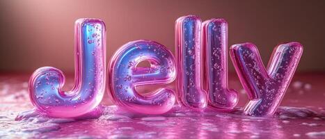 Colorful 3D Jelly Text with Bubbles on Pink Background - Fun and Playful Design photo