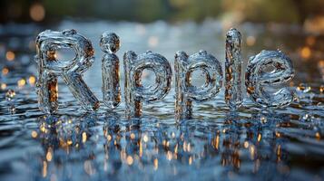 Crystal Clear Water Ripple Text Effect with Bokeh Background in Nature Setting photo