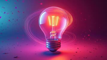 Vibrant Light Bulb Glowing with Neon Colors in a Futuristic and Creative Conceptual Setting photo