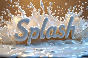 Dynamic Milk Splash with 3D Text Effect Capturing Motion and Energy in a High-Resolution Image photo
