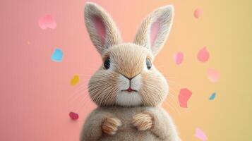 Adorable Fluffy Bunny with Colorful Petals on Gradient Background photo