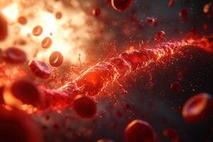 Close-Up of Red Blood Cells and Plasma in a Dynamic and Vivid Medical Illustration photo