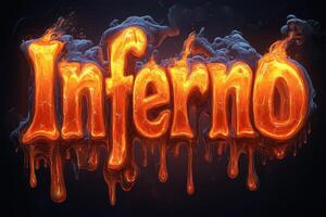 Fiery Inferno Text with Dripping Lava Effect and Smoky Background for Dramatic and Intense Visuals photo