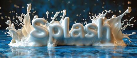 Creative 3D Splash Text in Water with Dynamic Liquid Effects and Blue Background photo