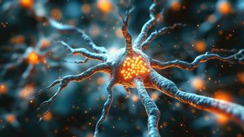 Close-Up of a Neural Network with Glowing Synapses in a Futuristic Digital Environment photo