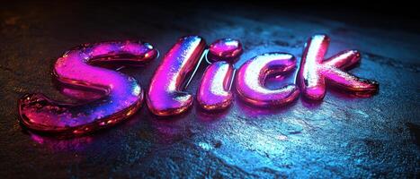 Neon Slick Text Effect on Wet Asphalt Background with Vibrant Colors and Reflective Surface photo