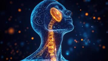 Futuristic Digital Human Anatomy Visualization with Neural Network and Glowing Connections photo