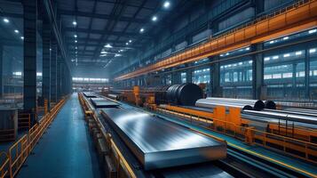 Modern Industrial Factory Interior with Advanced Machinery and Metal Production Lines photo