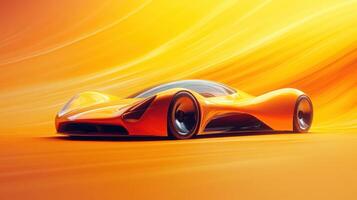 Sleek Modern Orange Sports Car Against a Vibrant Yellow Background in Motion photo