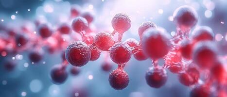 Close-Up of Red Molecule Structure with Glowing Connections in a Scientific Background photo