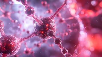 Close-Up of Red Molecules and Atoms in a Scientific and Futuristic Background photo