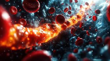 Stunning 3D Render of Blood Cells Flowing Through a Vein in a Dynamic and Vivid Medical Illustration photo